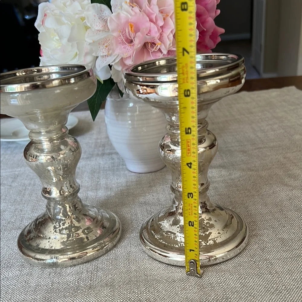 Crate&Barrel Distressed Silver Candle Holders